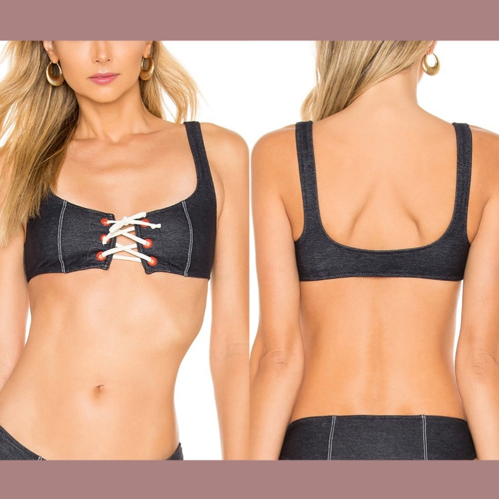 NWT $89 Solid & Striped Isabella‎ Lace Up Bikini Top in Denim [SZ Medium ] - Picture 2 of 12